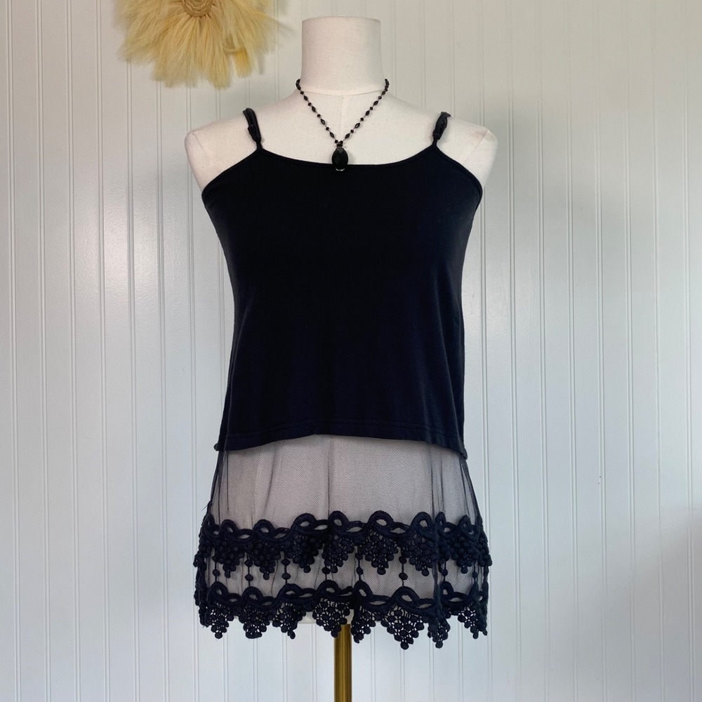 Winter Lennon Womens Whimsigoth Mesh Crochet Trim Cami‎ Top Size S Fairy Grunge